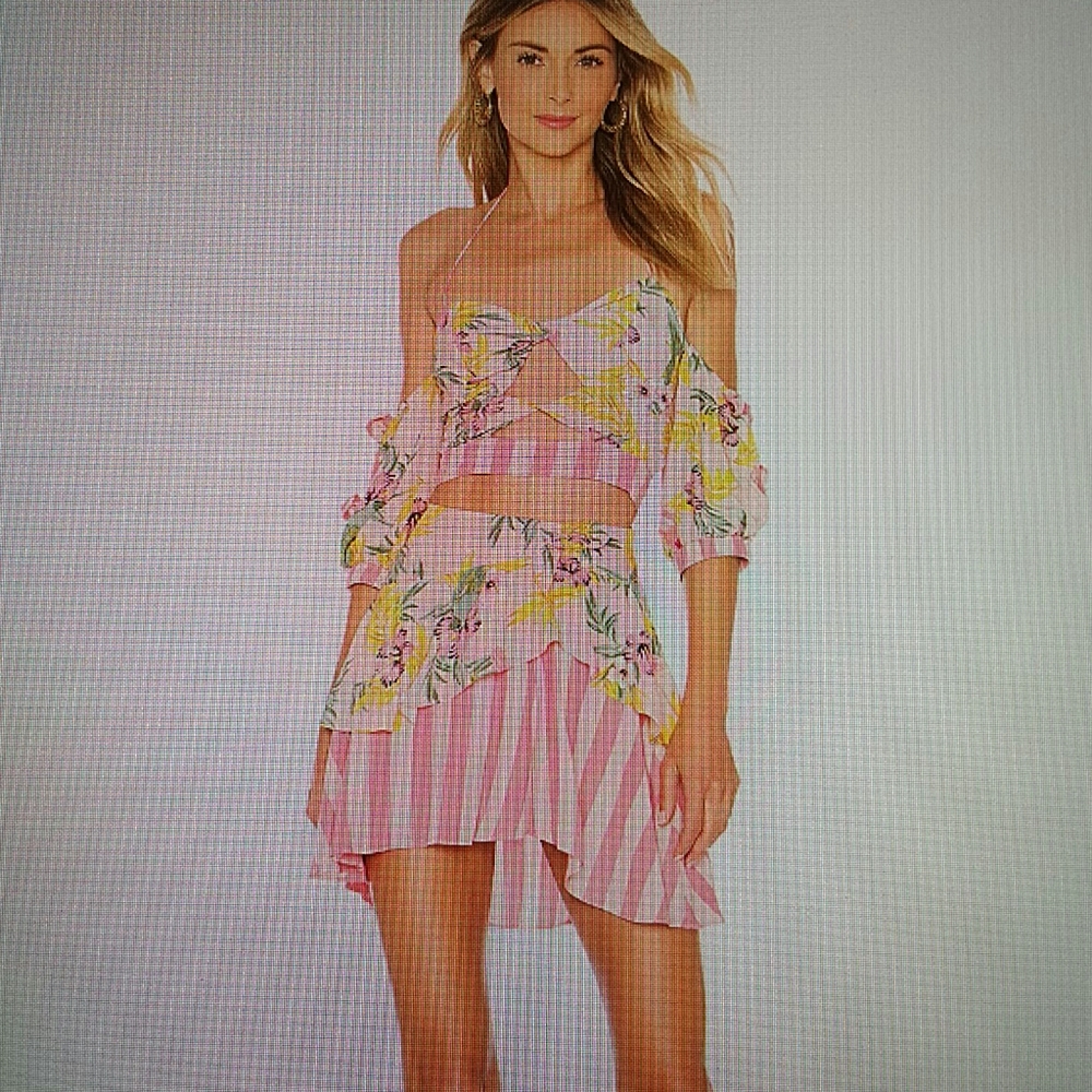 Women’s Pink Floral Stripe High-Low Skirt